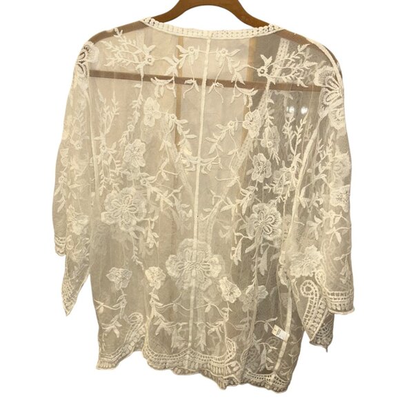 ivory floral all lace kimono top festival M - Picture 3 of 5